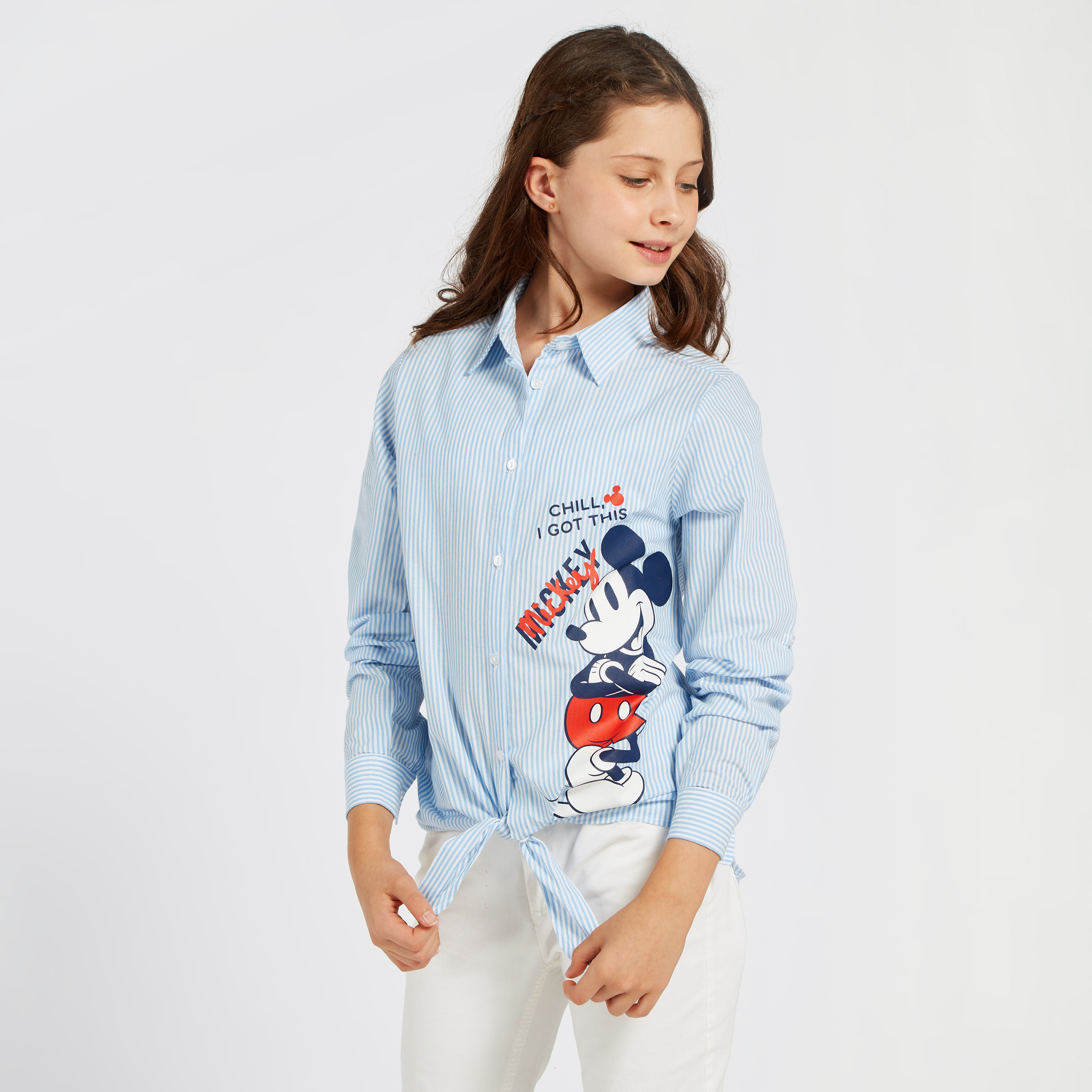 Shop Mickey Mouse Print Striped Shirt 