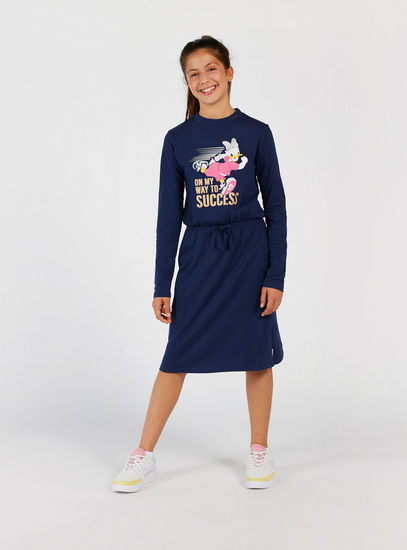 Daisy Duck Print Knee Length Dress with Long Sleeves