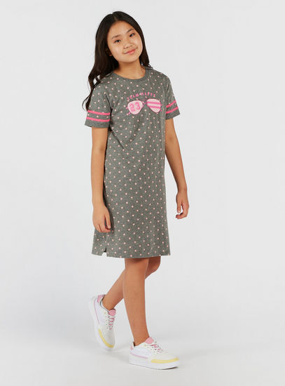 All-Over Printed Dress with Short Sleeves