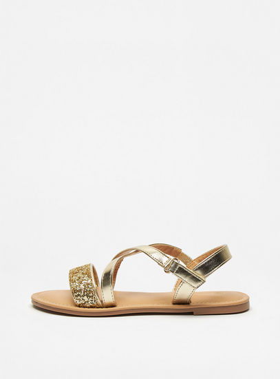 Glittery Cross Strap Sandals with Hook and Loop Closure-Sandals-image-0