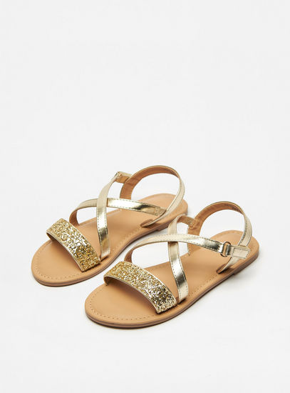 Glittery Cross Strap Sandals with Hook and Loop Closure-Sandals-image-1