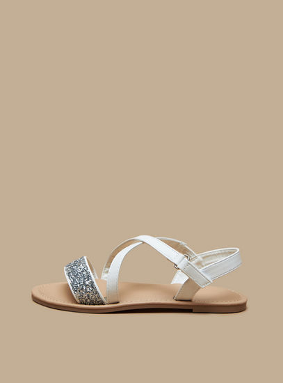Glitter Embellished Cross Strap Sandals-Sandals-image-0