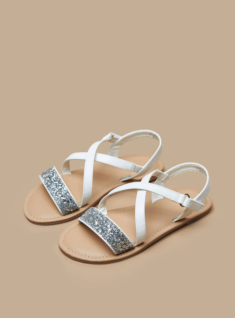 Glitter Embellished Cross Strap Sandals-Sandals-image-1