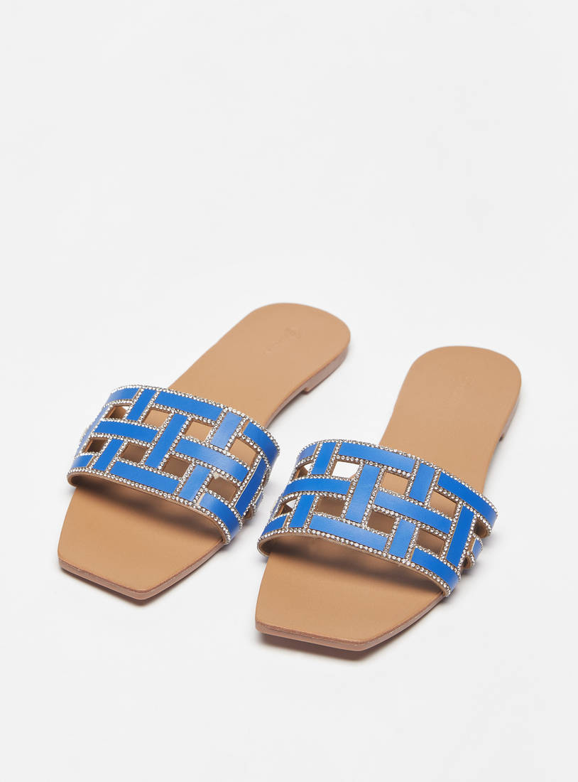 Embellished Open Toe Slip-On Sandals-Sandals-image-1