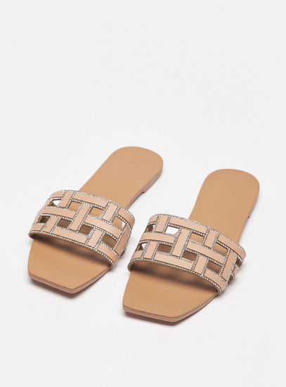 Embellished Open Toe Slip-On Sandals-Sandals-image-1