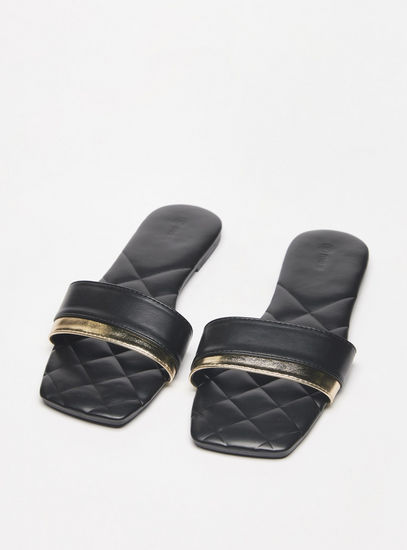 Quilted Open Toe Slip-On Flat Sandals-Flats-image-1