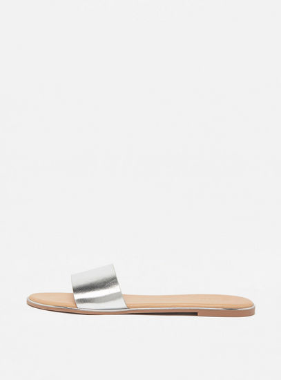 Metallic Strap Slip-On Sandals-Sandals-image-0