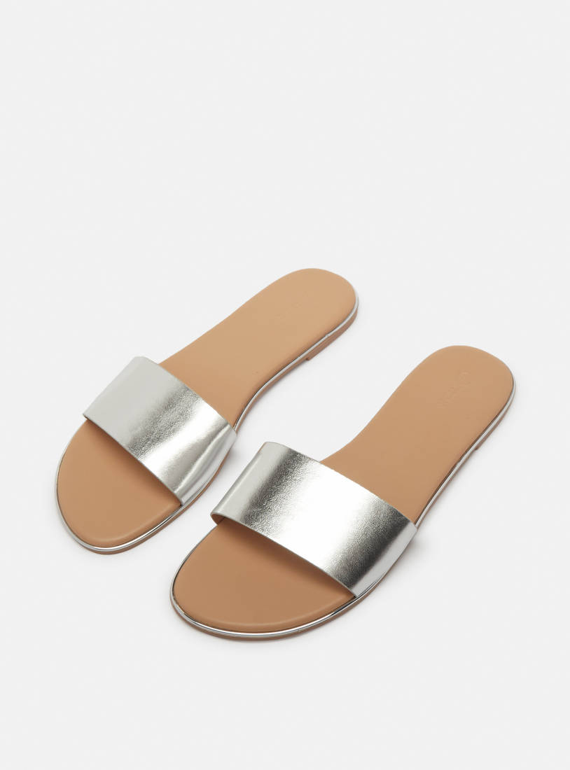 Metallic Strap Slip-On Sandals-Sandals-image-1