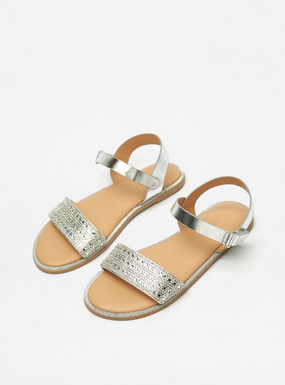 Embellished Strappy Sandals with Hook and Loop Closure-Sandals-image-1