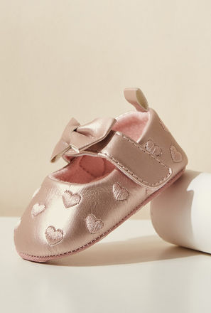 Hearts Embroidered Booties with Hook and Loop Closure-mxkids-babygirlzerototwoyrs-shoes-booties-0
