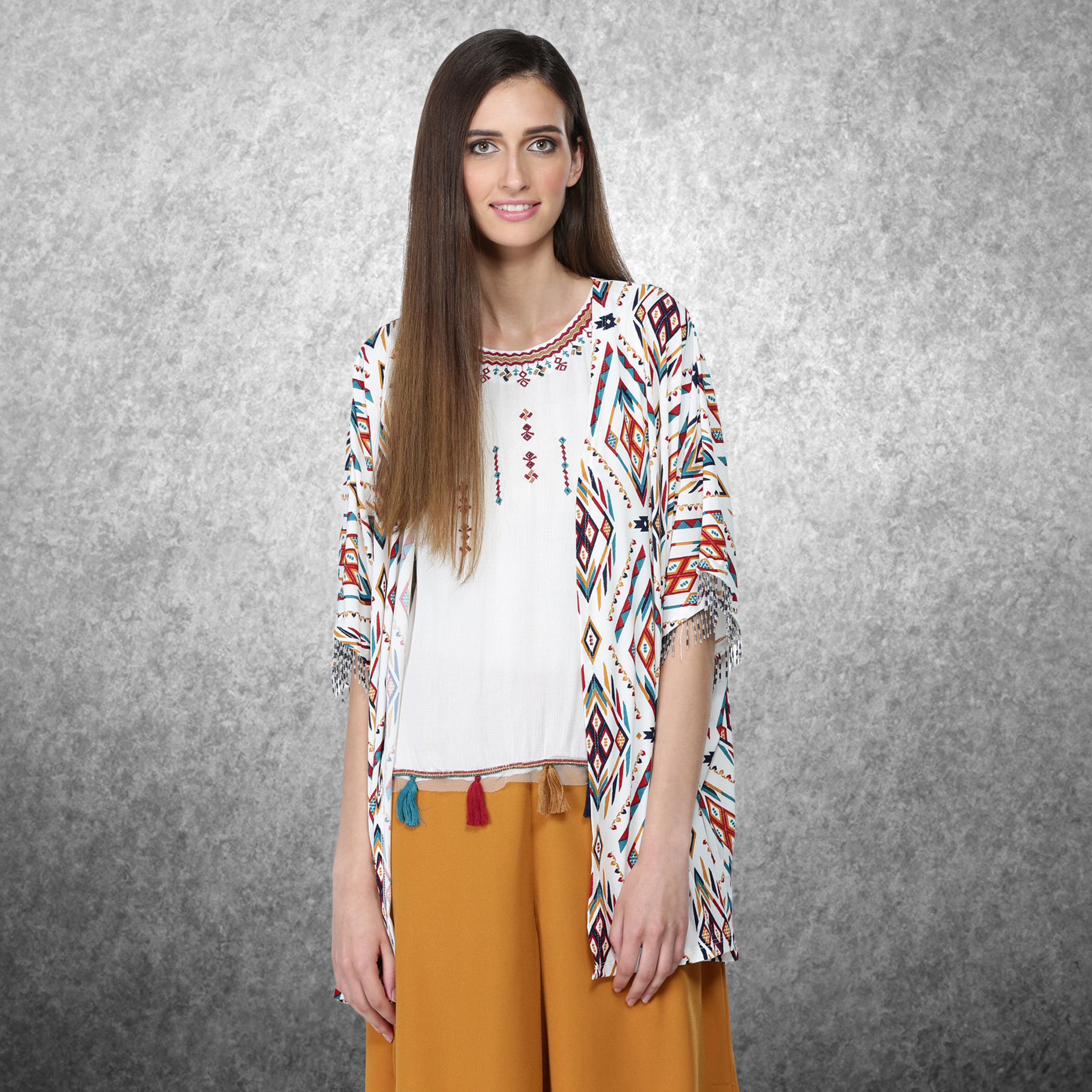 Shop Printed Shrug with Beaded Pattern Online Max UAE