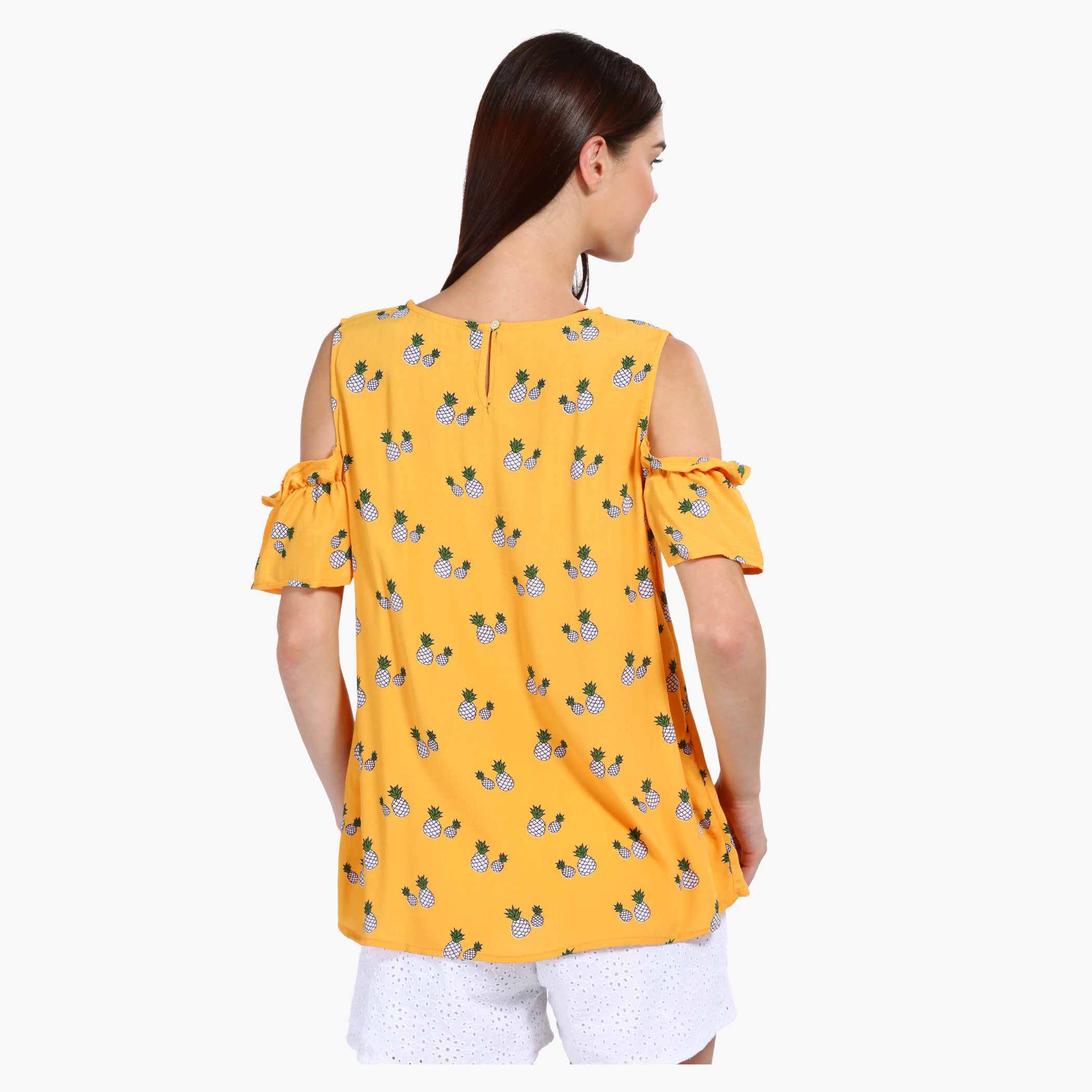 yellow cold shoulder blouse
