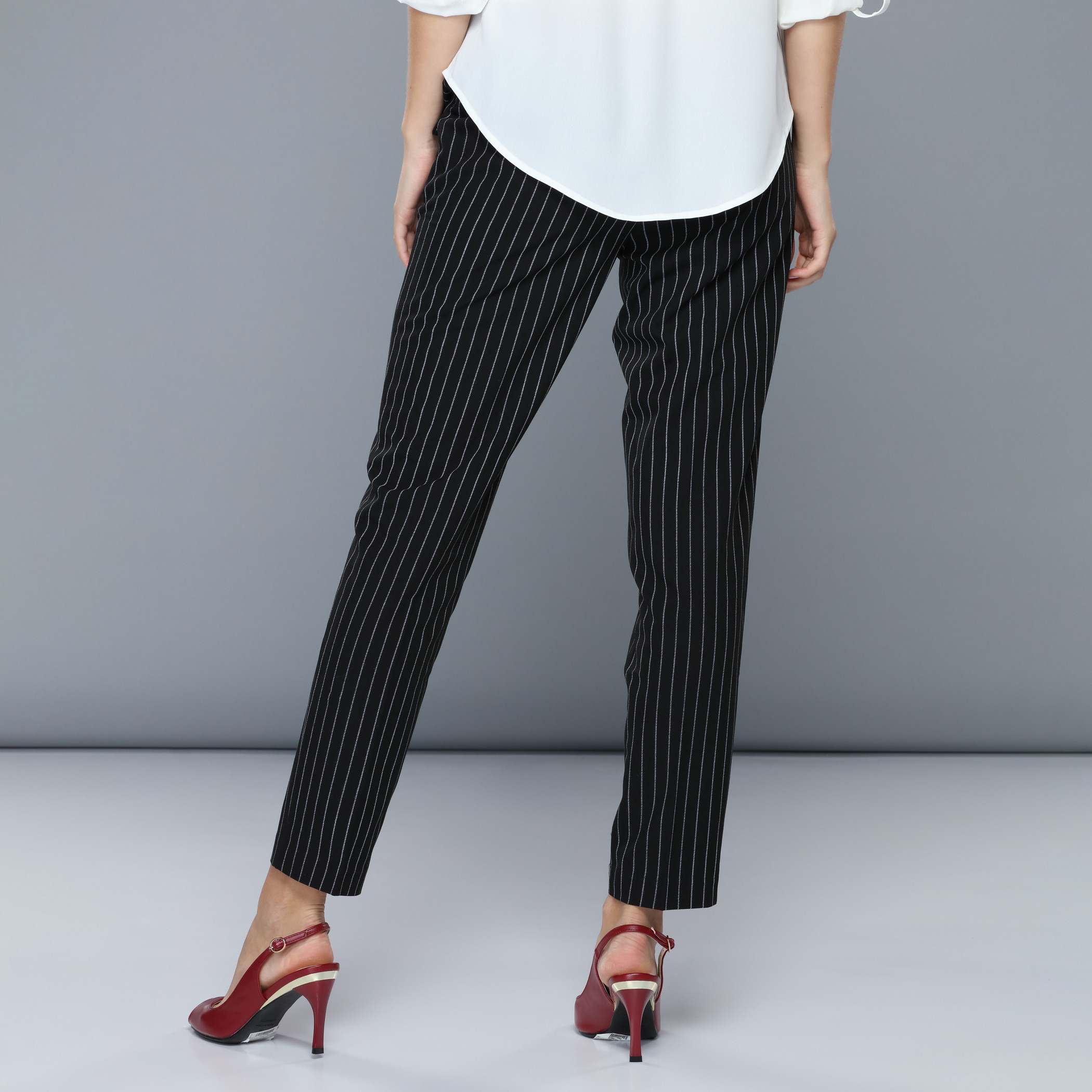 Buy AND Navy Striped Trousers for Women Online @ Tata CLiQ