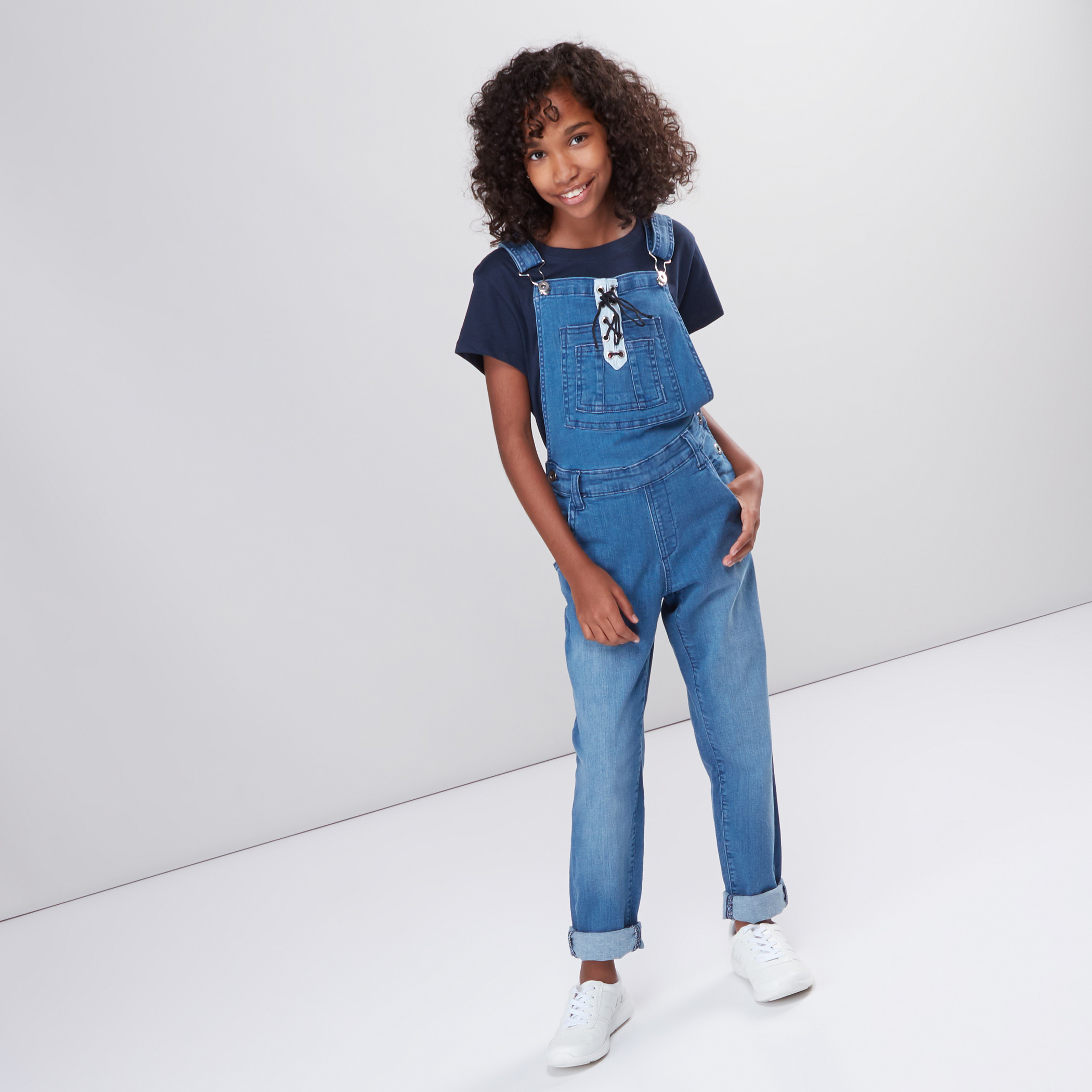 Buy online Girls Blue Solid Denim Dungarees from girls for Women by Budding  Bees for ₹999 at 52% off | 2024 Limeroad.com