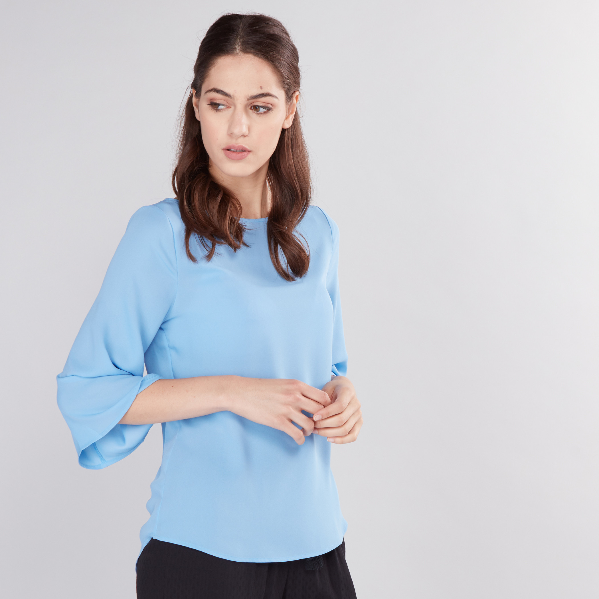 Shop Round Neck Top with Long Sleeves Online Max Bahrain