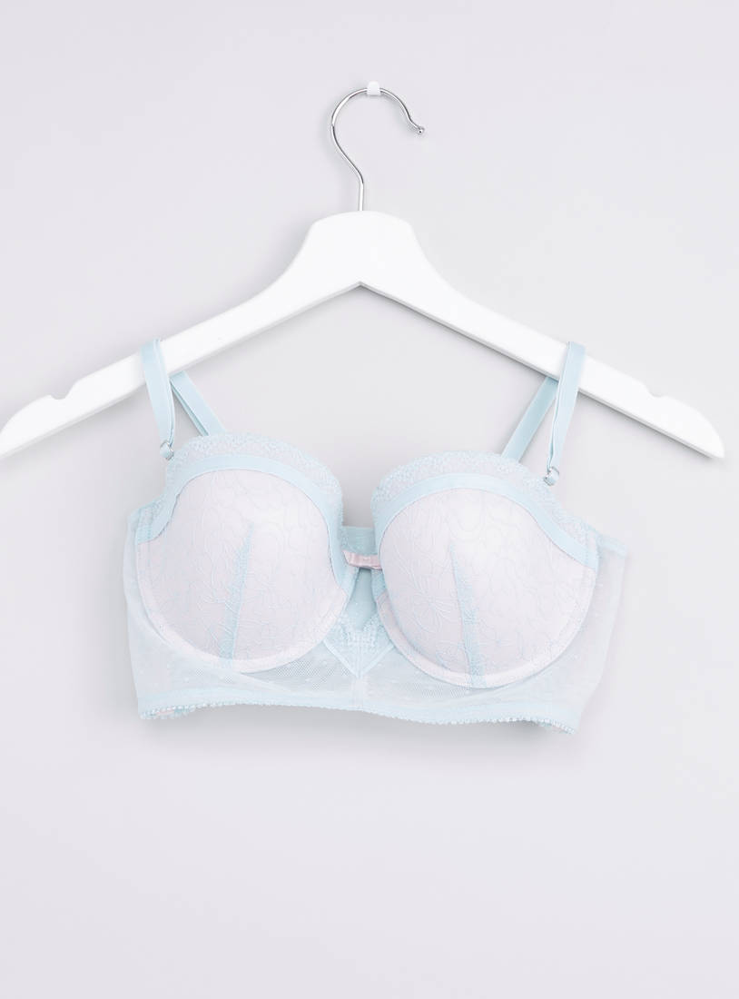 Shop Lace Detail Balconette Bra with Hook and Eye Closure Online