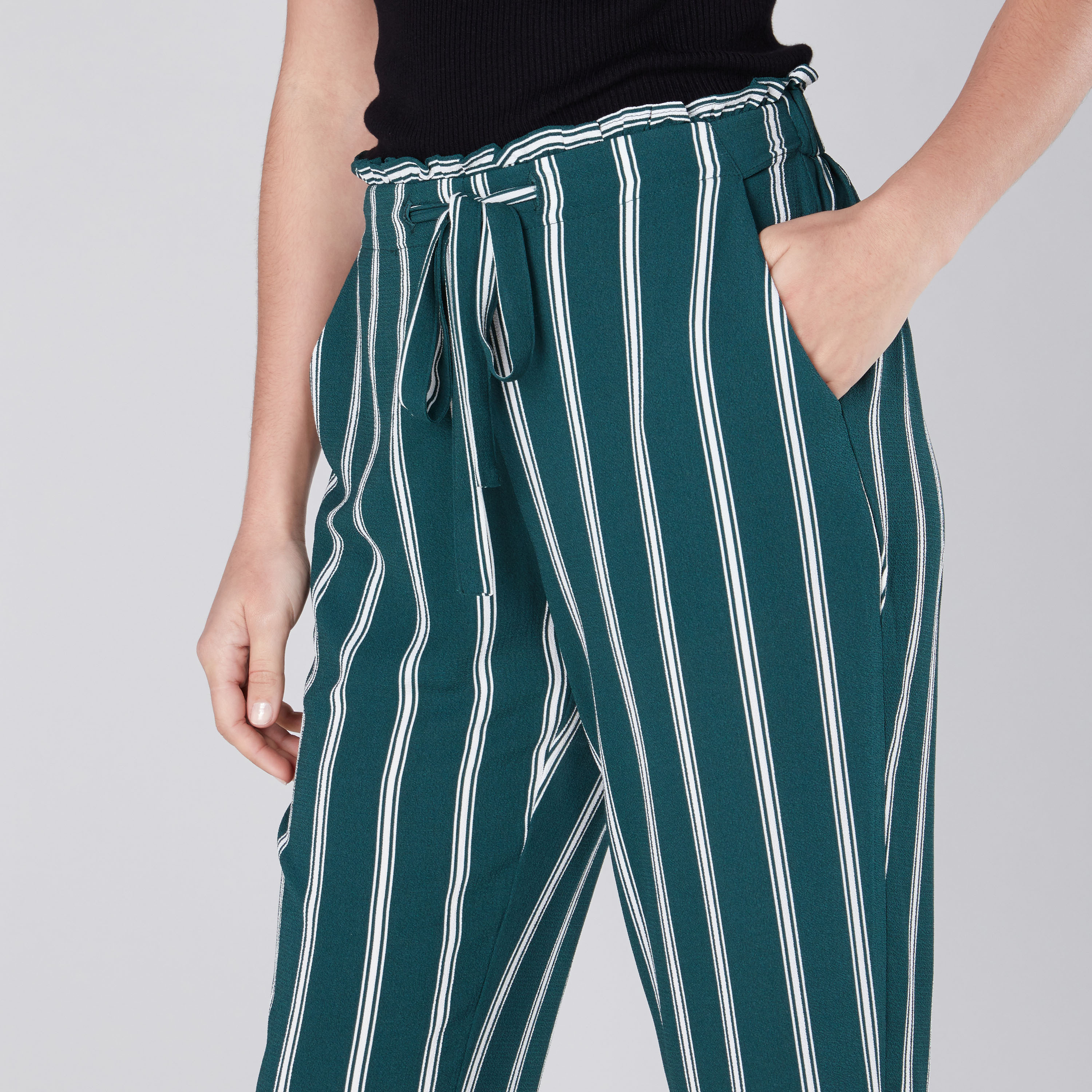 Shop Striped Pants with Paper Bag Waist Online Max UAE