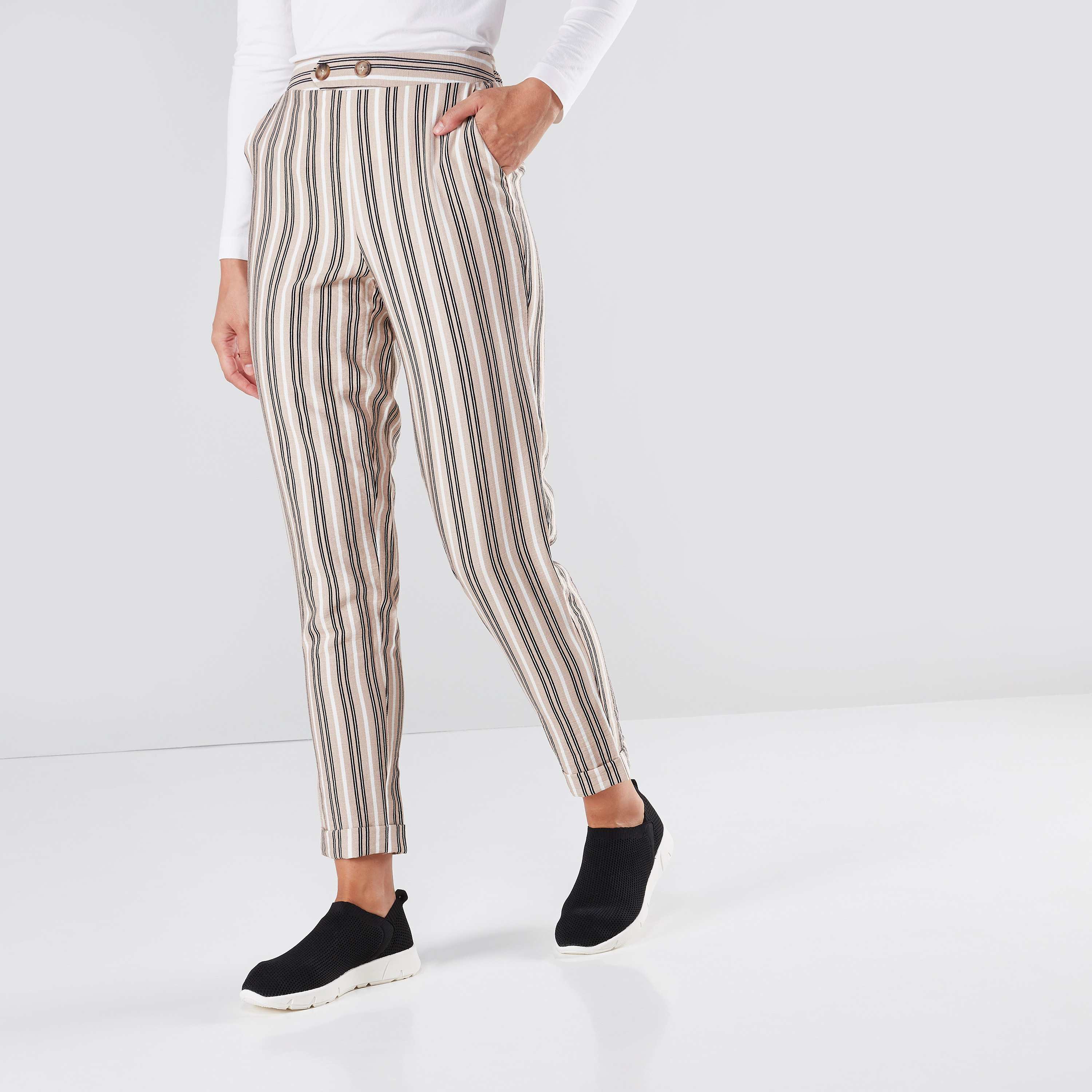 Shop Striped Harem Pants with Pocket 