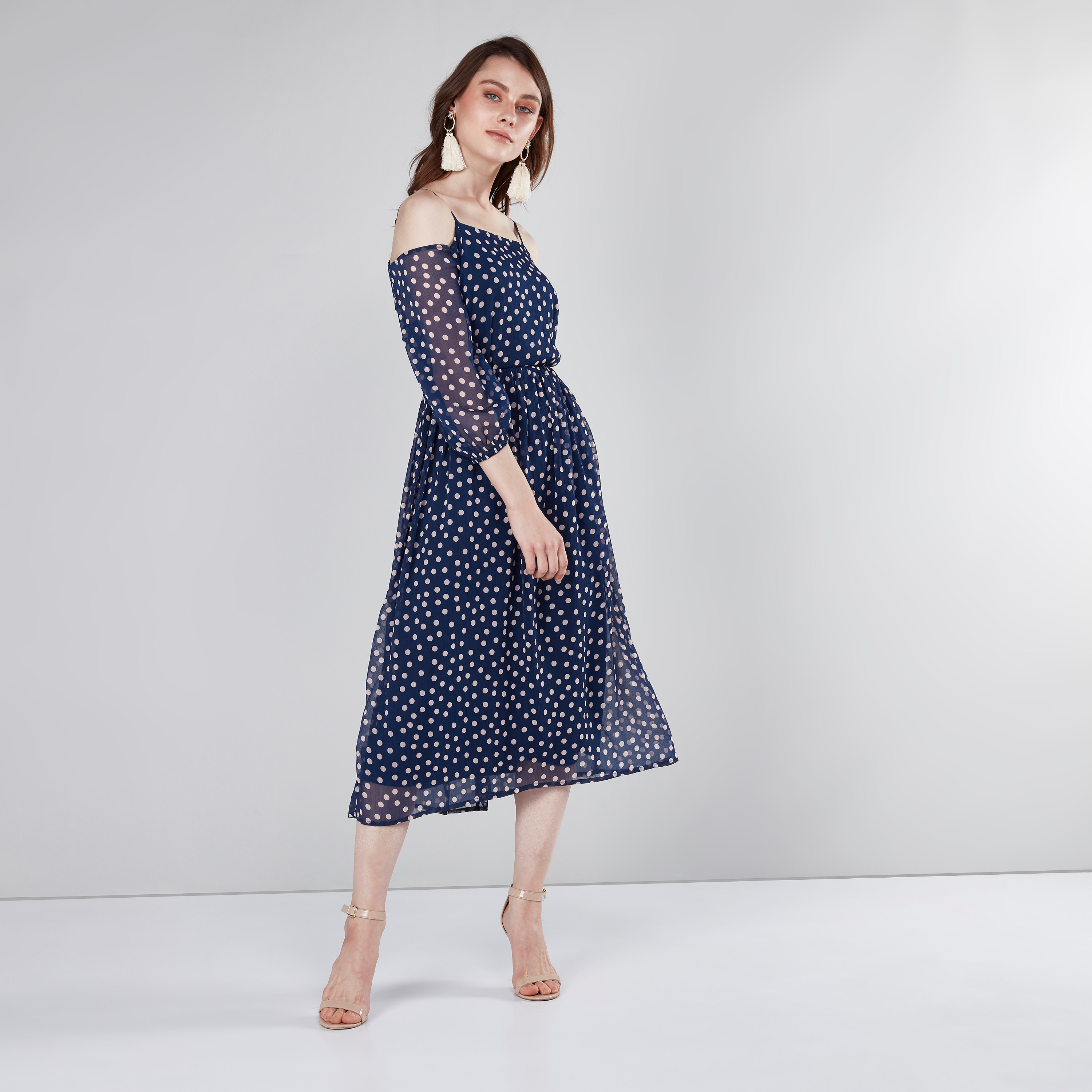 Polka dot outlet cold shoulder dress