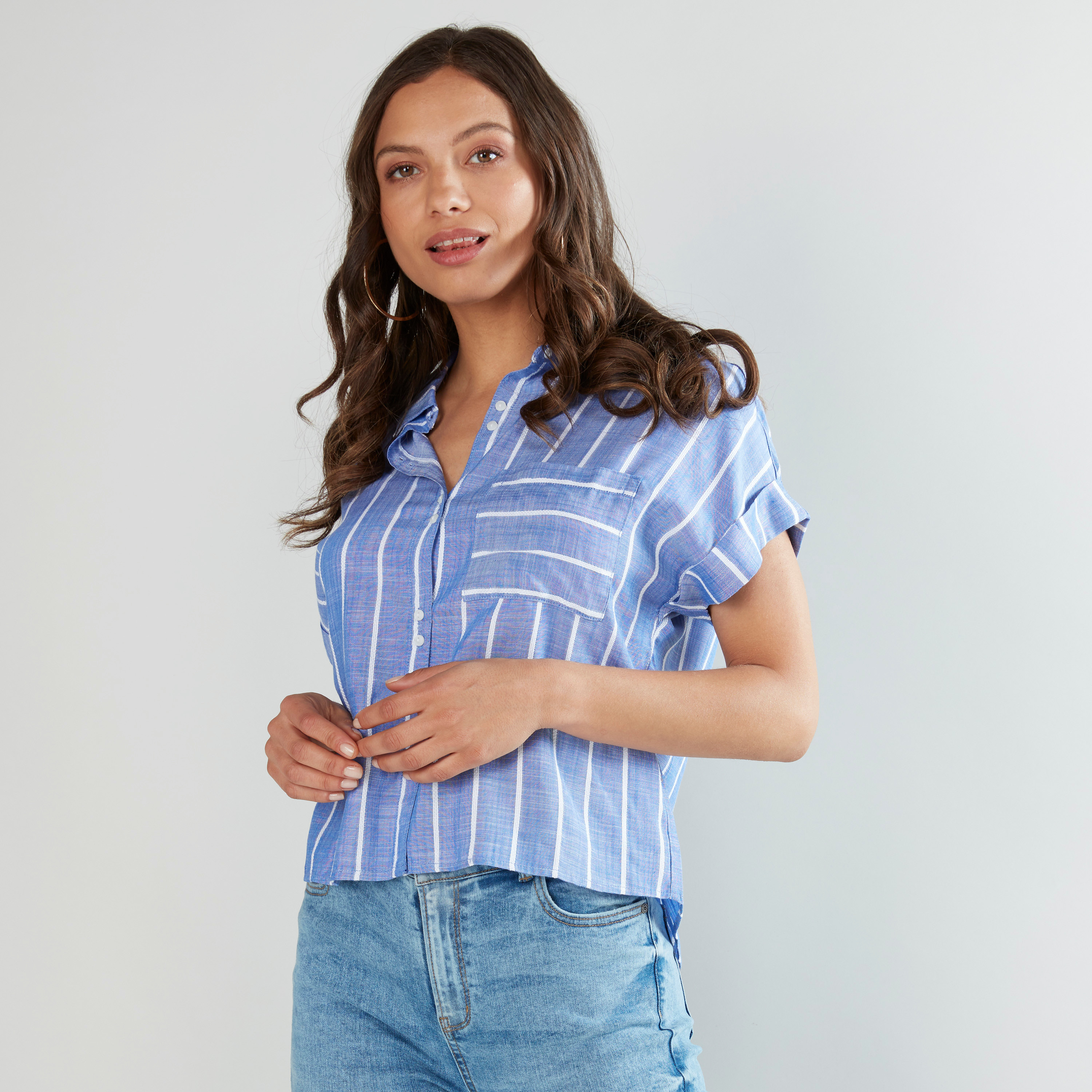Shop Striped Shirt with Pocket Detail Online Max UAE