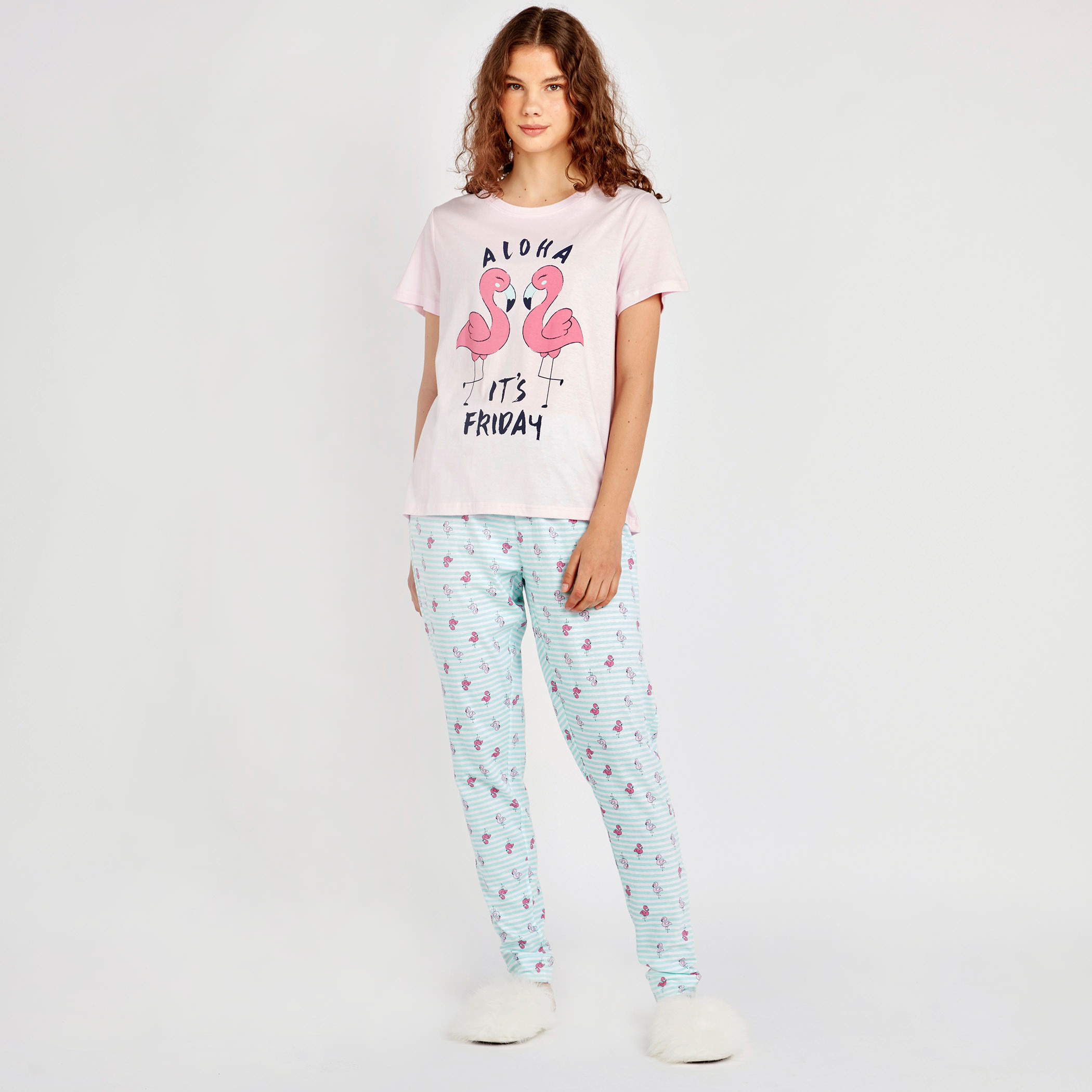 Shop Flamingo Print T shirt and Pyjama Set Online Max Qatar