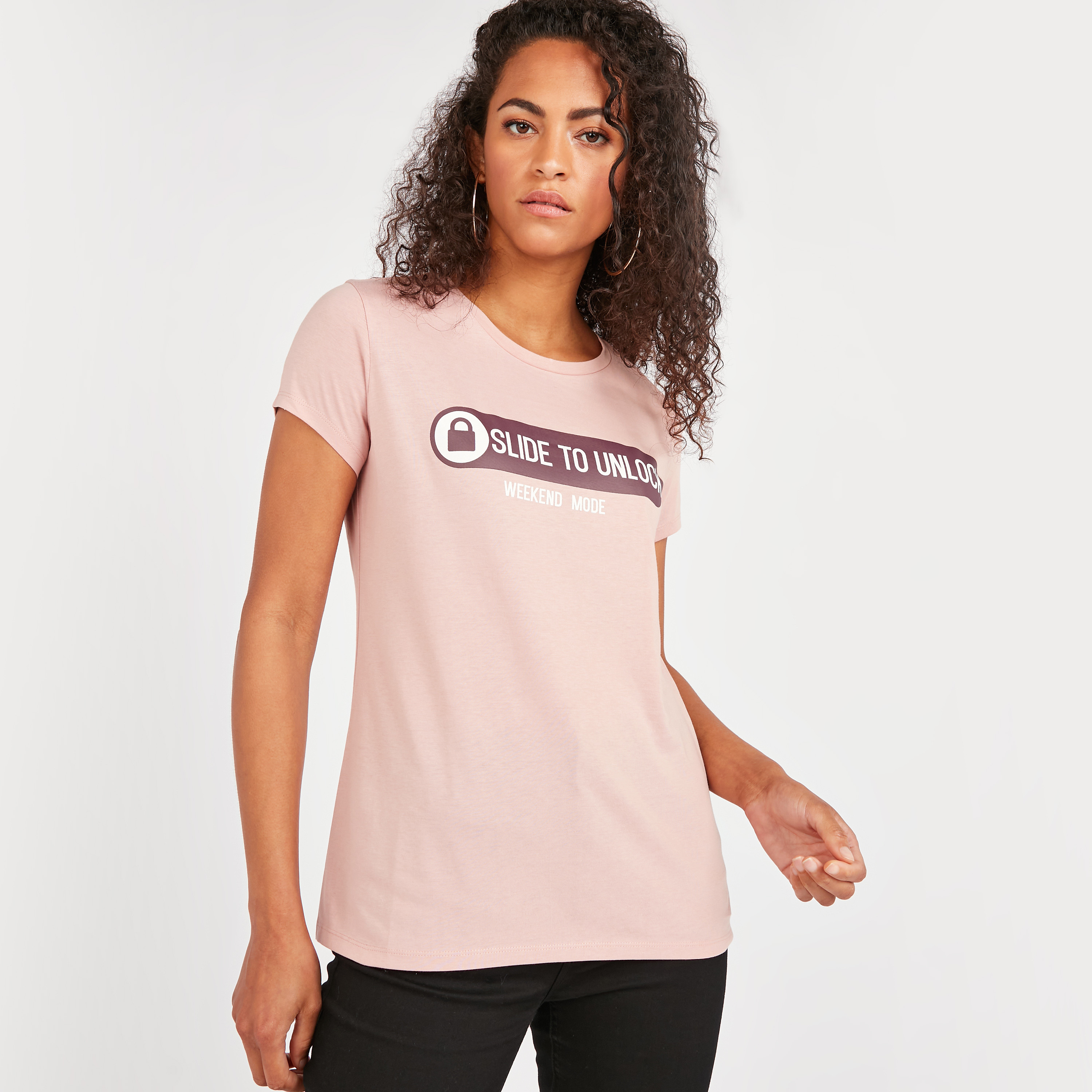 Shop Slogan Print Round Neck T-shirt 