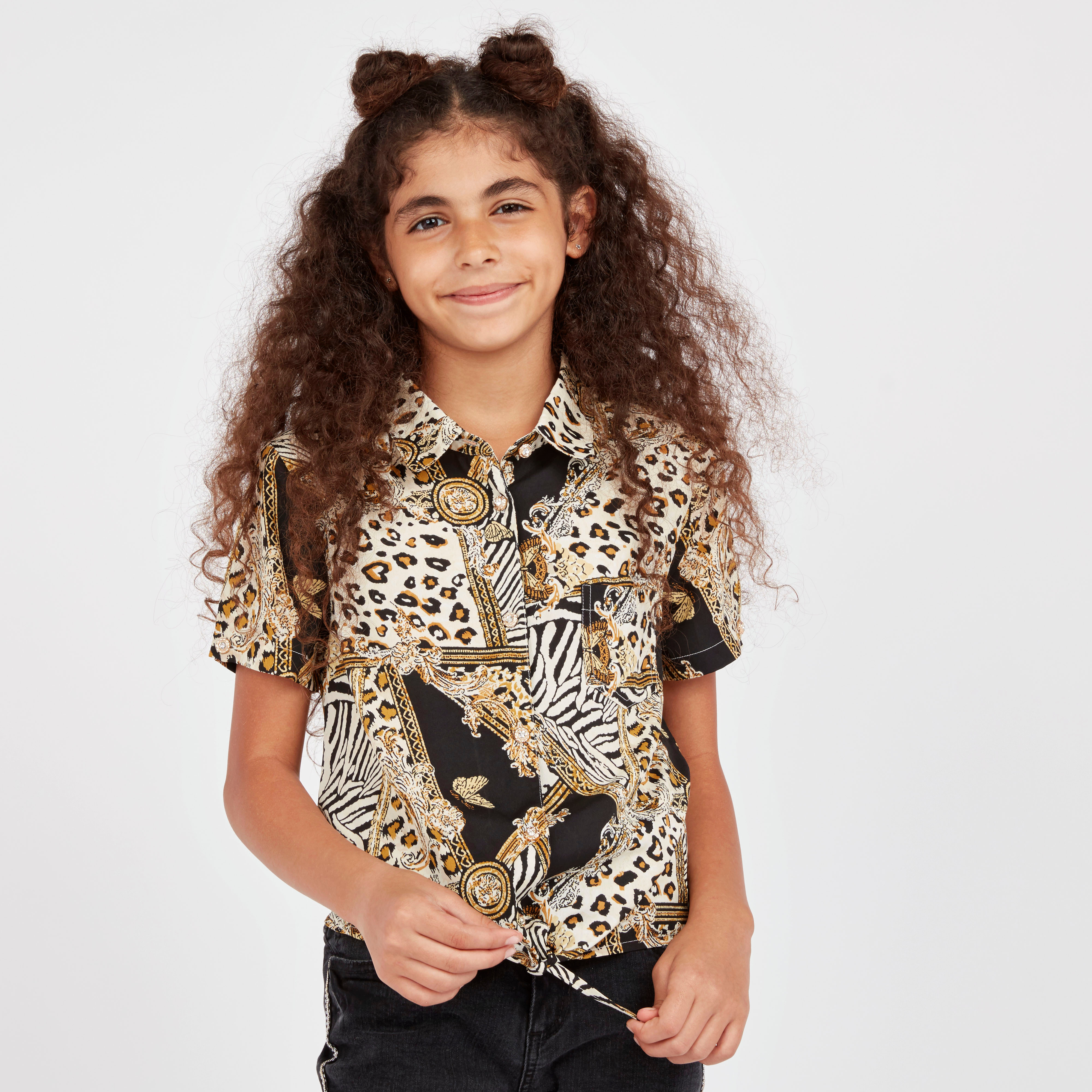 Shop Animal Print Top with Short Sleeves and Tie Ups Online Max Kuwait