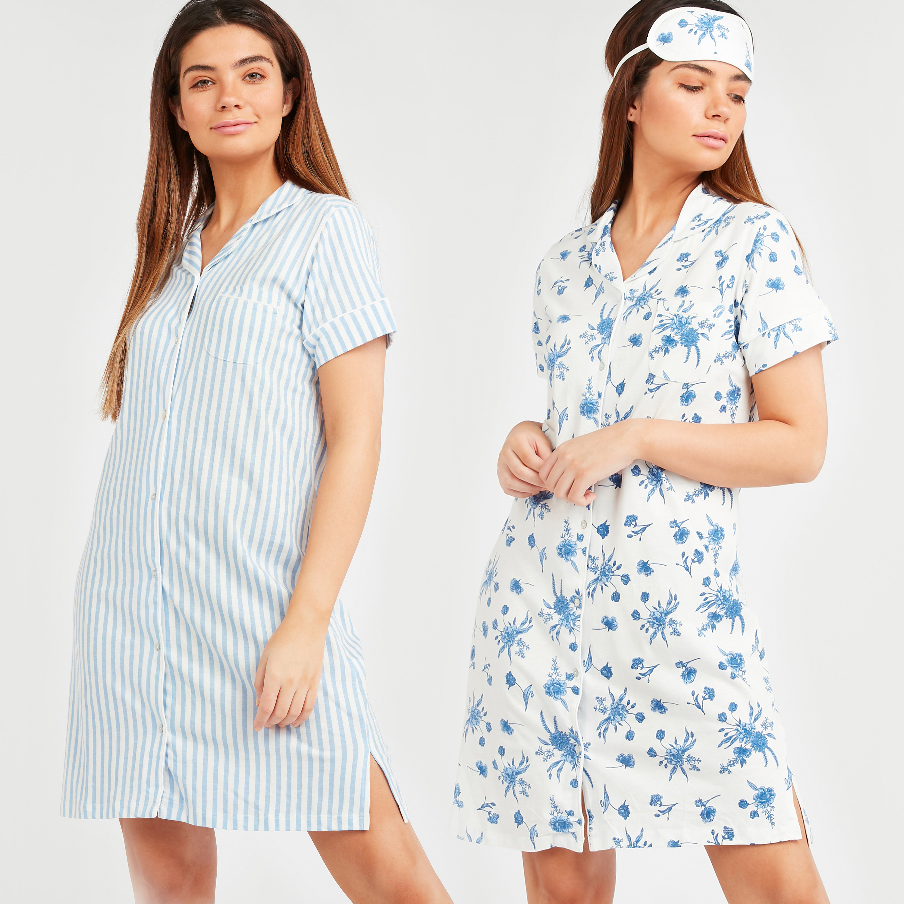 Shop Printed 3 Piece Nightwear Set with Reversible Eye Mask Online Max Bahrain