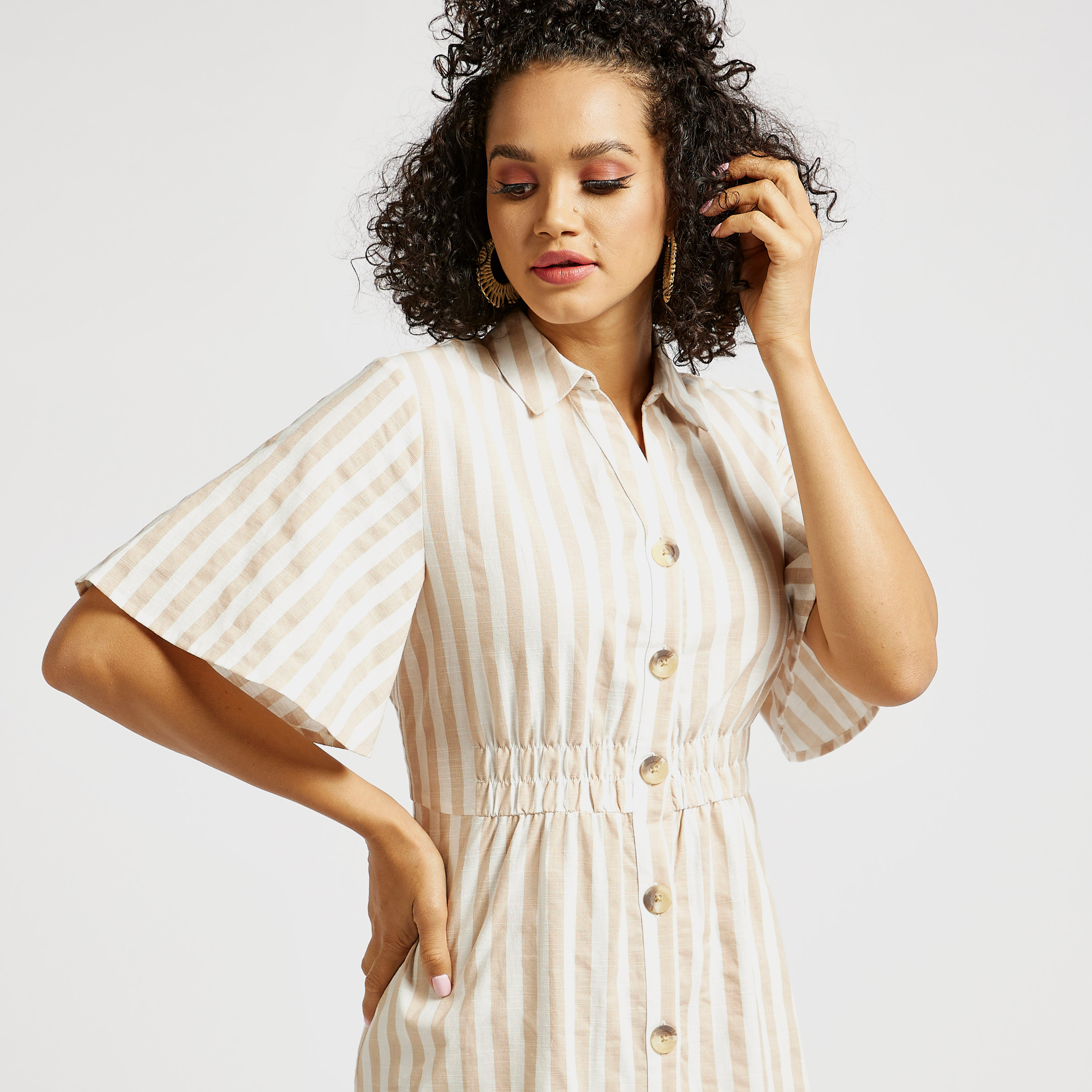 Mango striped linen dress best sale