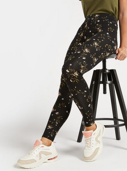 Full Length All-Over Floral Print Leggings with Elasticised Waistband