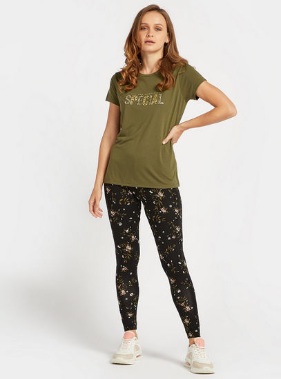 Full Length All-Over Floral Print Leggings with Elasticised Waistband
