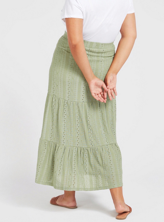 Schiffli Detail Midi Tiered Skirt with Elasticised Waistband