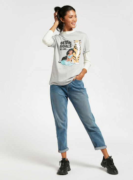 Princess Jasmine Printed Longline T-shirt with Short Sleeves