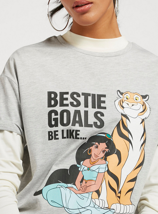Princess Jasmine Printed Longline T-shirt with Short Sleeves