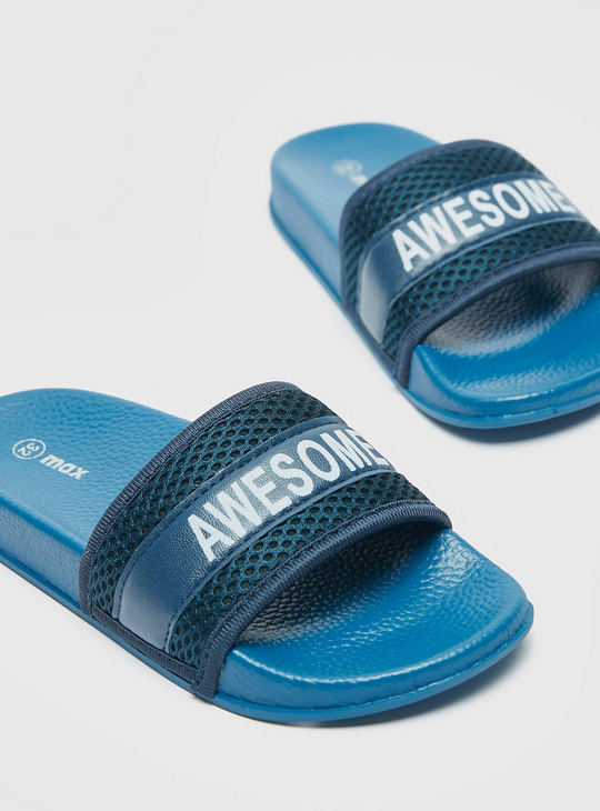 Printed Beach Slides with Textured Strap