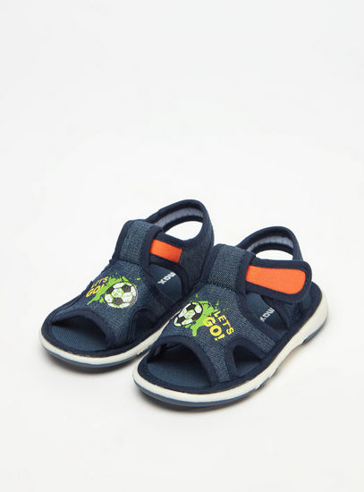 Football Print Sandals with Hook and Loop Closure