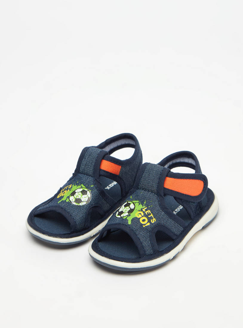 Football Print Sandals with Hook and Loop Closure-Sandals-image-1