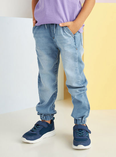 Pocket Detail Full Length Denim Joggers with Elasticised Cuffs and Drawstring