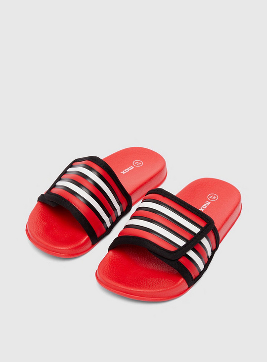 Solid Slides with Striped Broad Strap