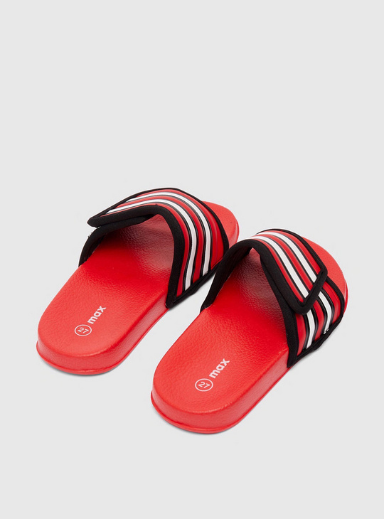 Solid Slides with Striped Broad Strap