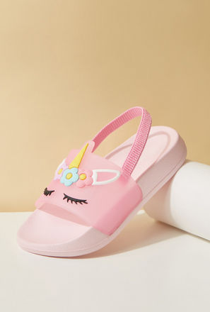 Unicorn Detail Slides with Elastic Strap-mxkids-babygirlzerototwoyrs-shoes-flipflops-3