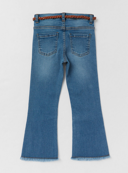 Embellished Flared Jeans with Pockets and Belt