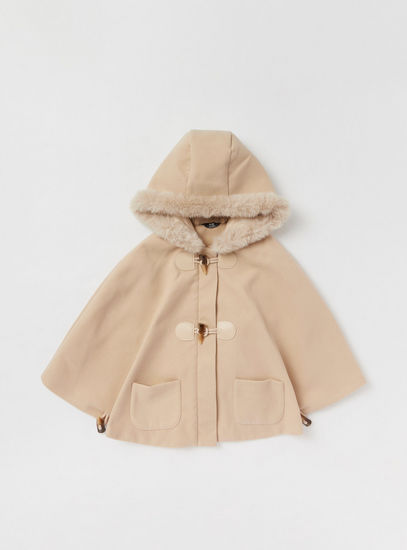 Solid Hooded Cape with Pockets and Zip Closure