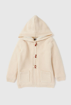 Textured Hooded Cardigan with Long Sleeves and Pockets