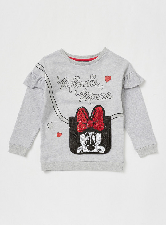 Minnie Mouse Embellished Sweatshirt with Round Neck and Long Sleeves