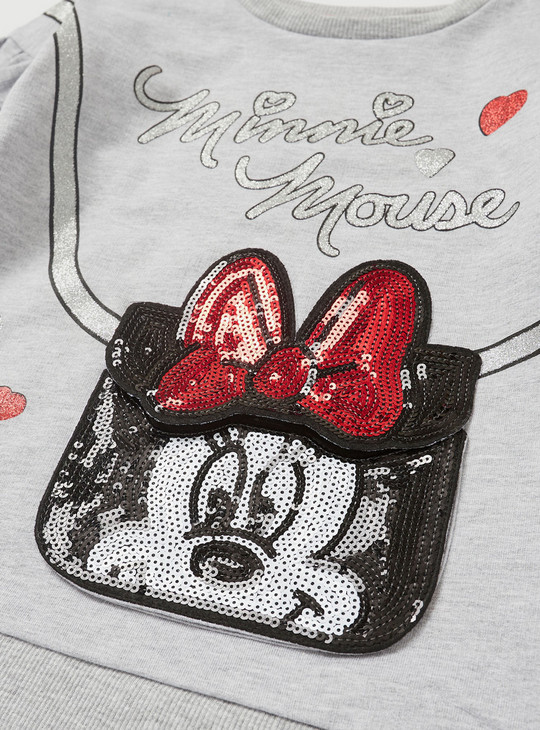 Minnie Mouse Embellished Sweatshirt with Round Neck and Long Sleeves