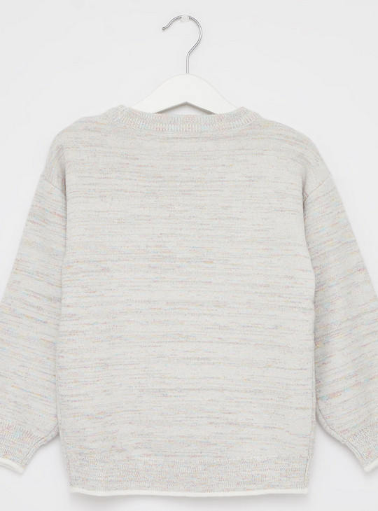 Embroidered Sweater with Long Sleeves and Round Neck