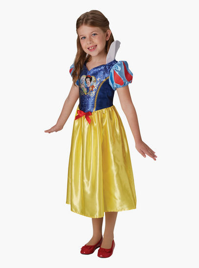 Snow White Themed Midi Dress with Puff Sleeves and Stylized Collar