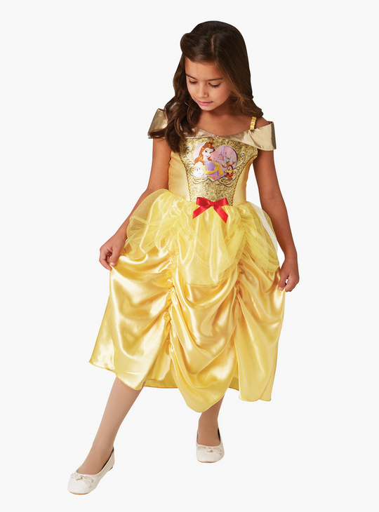 Princess Belle Themed Off Shoulder Midi Dress with Bow Detail