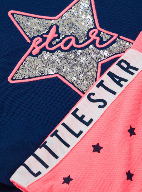 Star Sequin Detail T-shirt with Graphic Print Shorts